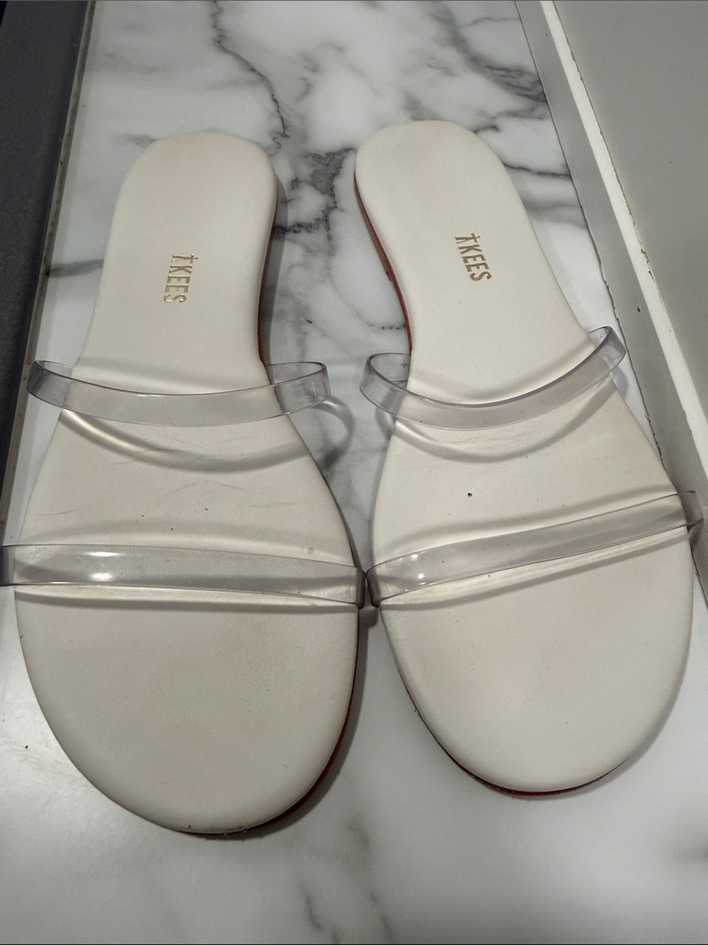 TKEES Gemma flat slide women’s white sandals size 10 B - Picture 2 of 4